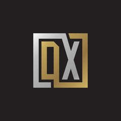 Initial letter DX, looping line, square shape logo, silver gold color on black background