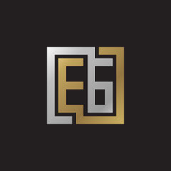 Initial letter EG, looping line, square shape logo, silver gold color on black background