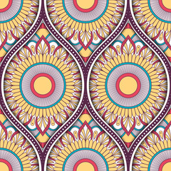 Seamless pattern with ethnic mandala ornament. Hand drawn vector illustration