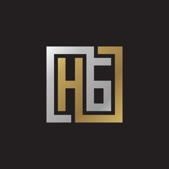 Initial letter HG, looping line, square shape logo, silver gold color on black background