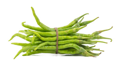 Heap of Green Chili or Mirchi isolated on White Background