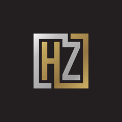 Initial letter HZ, looping line, square shape logo, silver gold color on black background
