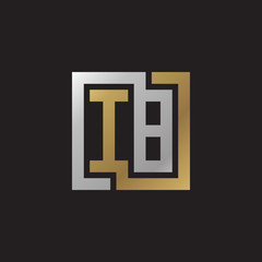 Initial letter IB, looping line, square shape logo, silver gold color on black background