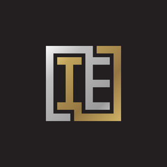 Initial letter IE, looping line, square shape logo, silver gold color on black background