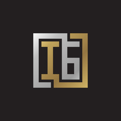 Initial letter IG, looping line, square shape logo, silver gold color on black background