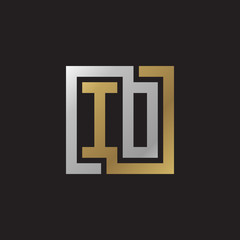 Initial letter IO, ID, looping line, square shape logo, silver gold color on black background