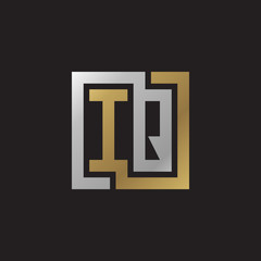 Initial letter IQ, looping line, square shape logo, silver gold color on black background