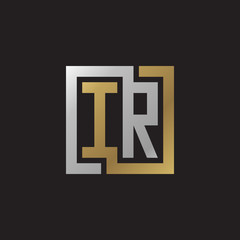 Initial letter IR, looping line, square shape logo, silver gold color on black background