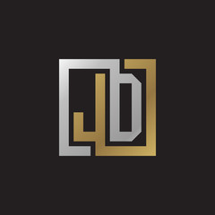 Initial letter JD, looping line, square shape logo, silver gold color on black background