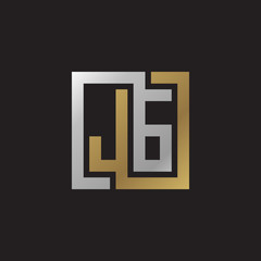 Initial letter JG, looping line, square shape logo, silver gold color on black background