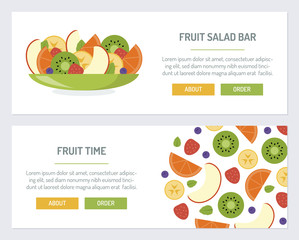 Set web banners for fruit salad bar. Flat design. Vector illustration.