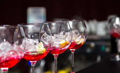 Glasses with a filling for a cocktail on the table