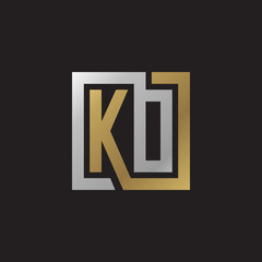 Initial letter KO, KD, looping line, square shape logo, silver gold color on black background