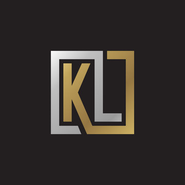 Initial letter KL, looping line, square shape logo, silver gold color on black background