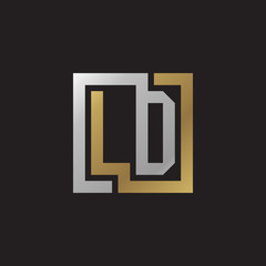 Initial letter LD, looping line, square shape logo, silver gold color on black background