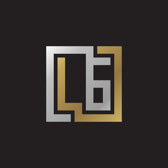 Initial letter LG, looping line, square shape logo, silver gold color on black background