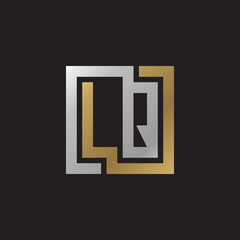 Initial letter LQ, looping line, square shape logo, silver gold color on black background