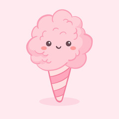 Cute Pink Cotton Fairy Floss Candy Vector Illustration Cartoon Character Icon