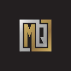 Initial letter MQ, looping line, square shape logo, silver gold color on black background