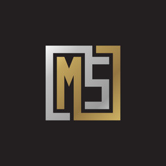 Initial letter MS, looping line, square shape logo, silver gold color on black background