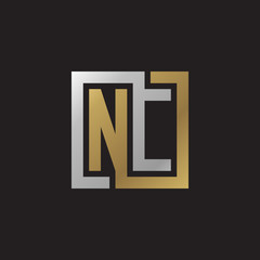 Initial letter NC, looping line, square shape logo, silver gold color on black background