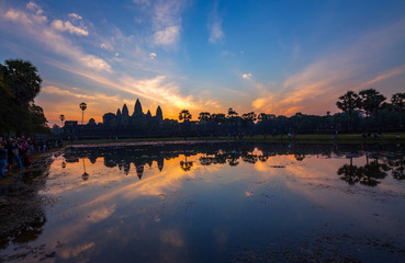 Colorful atmosphere and the sunrise at Angkor Wat.