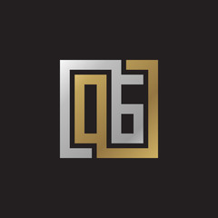 Initial letter OG, looping line, square shape logo, silver gold color on black background