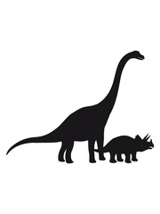 Fototapeta premium Diplodocus langhals groß riesig Triceratops paar pärchen 2 freunde team hörner silhouette schwarz umriss dino dinosaurier saurier clipart comic cartoon design