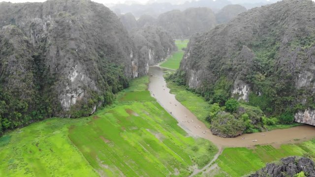Rice fields along the river and mountain