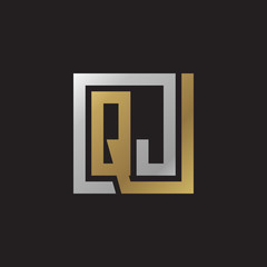 Initial letter QJ, looping line, square shape logo, silver gold color on black background