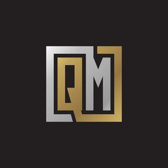 Initial letter QM, looping line, square shape logo, silver gold color on black background