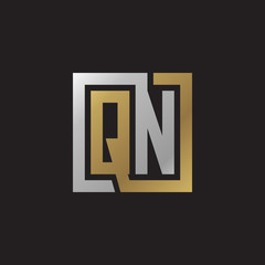 Initial letter QN, looping line, square shape logo, silver gold color on black background