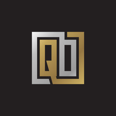 Initial letter QO, QD, looping line, square shape logo, silver gold color on black background
