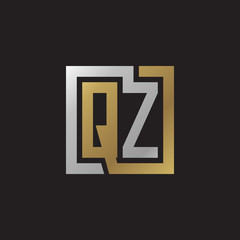 Initial letter QZ, looping line, square shape logo, silver gold color on black background