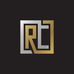 Initial letter RC, looping line, square shape logo, silver gold color on black background