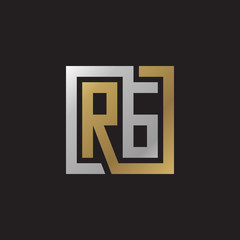 Initial letter RG, looping line, square shape logo, silver gold color on black background