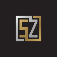 Initial letter SZ, looping line, square shape logo, silver gold color on black background