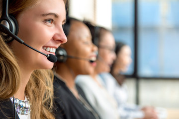 Woman customer service agents working in call center