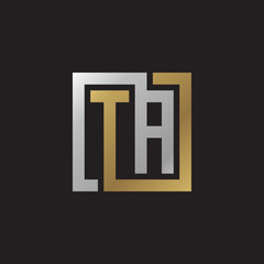 Initial letter TA, looping line, square shape logo, silver gold color on black background