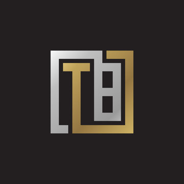 recommend clip art: Initial letter TB, looping line, square shape logo, silver gold color on black background