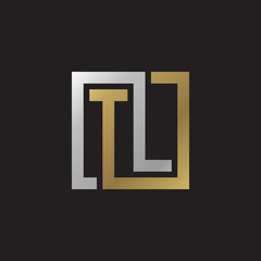 Initial letter TL, looping line, square shape logo, silver gold color on black background