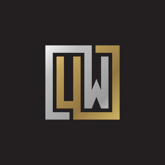 Initial letter UW, looping line, square shape logo, silver gold color on black background