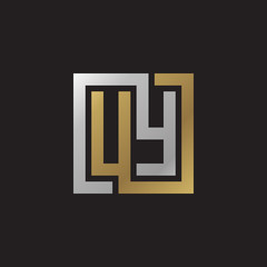 Initial letter UY, looping line, square shape logo, silver gold color on black background