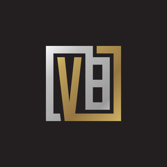Initial letter VB, looping line, square shape logo, silver gold color on black background