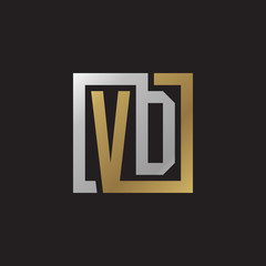 Initial letter VD, looping line, square shape logo, silver gold color on black background