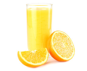 orange juice with orange isolated on white background. juice in glass