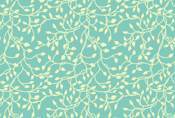 Yellow green vines on blue background in a climbing ivy vector design that is hand drawn in a cute elegant pattern.The colors can be changed. © Arlenta Apostrophe