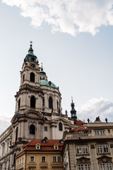 Fototapeta na wymiar Low angle view of St Nicholas Bell Tower in Prague