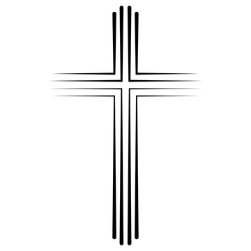 Christian Catholic cross icon flat design, vector cross icon baptism. Abstract linear christian crucifix