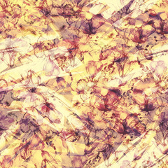 Watercolor vintage seamless background, brown, sepia, yellow. Vegetable, floral pattern, flower, leaf, branches, stem. Fashionable art illustration. Abstract splash of paint, stylish pattern.